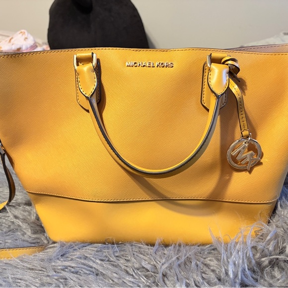 Michael Kors Handbags - Michael Kors Yellow Saffiano Leather Tote with MK Charm